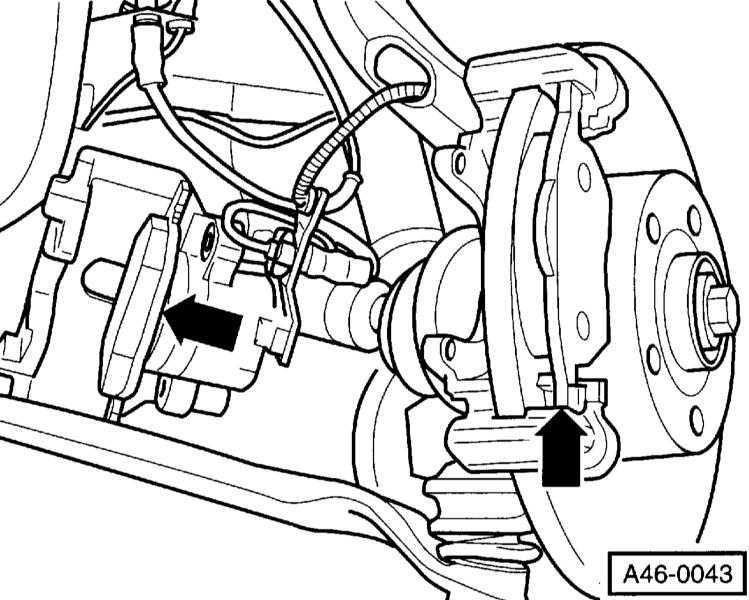 Снятие и установка передних тормозных колодок Audi A4